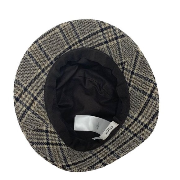 Celine Hat Wool Cotton Brown Triomphe Logo Check Bucket Hat main image 4